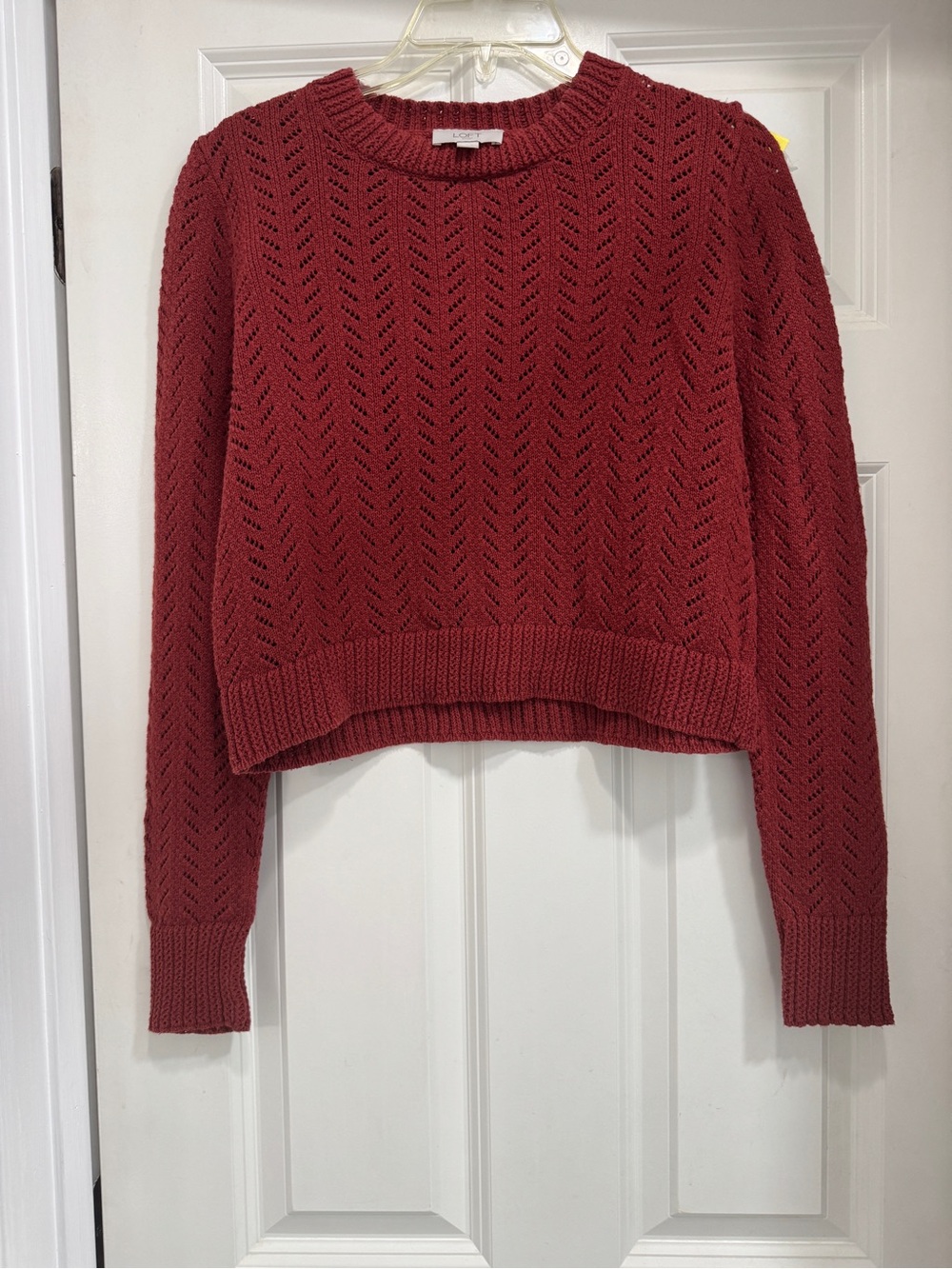 LOFT Women's Red Cropped Crewneck Sweater